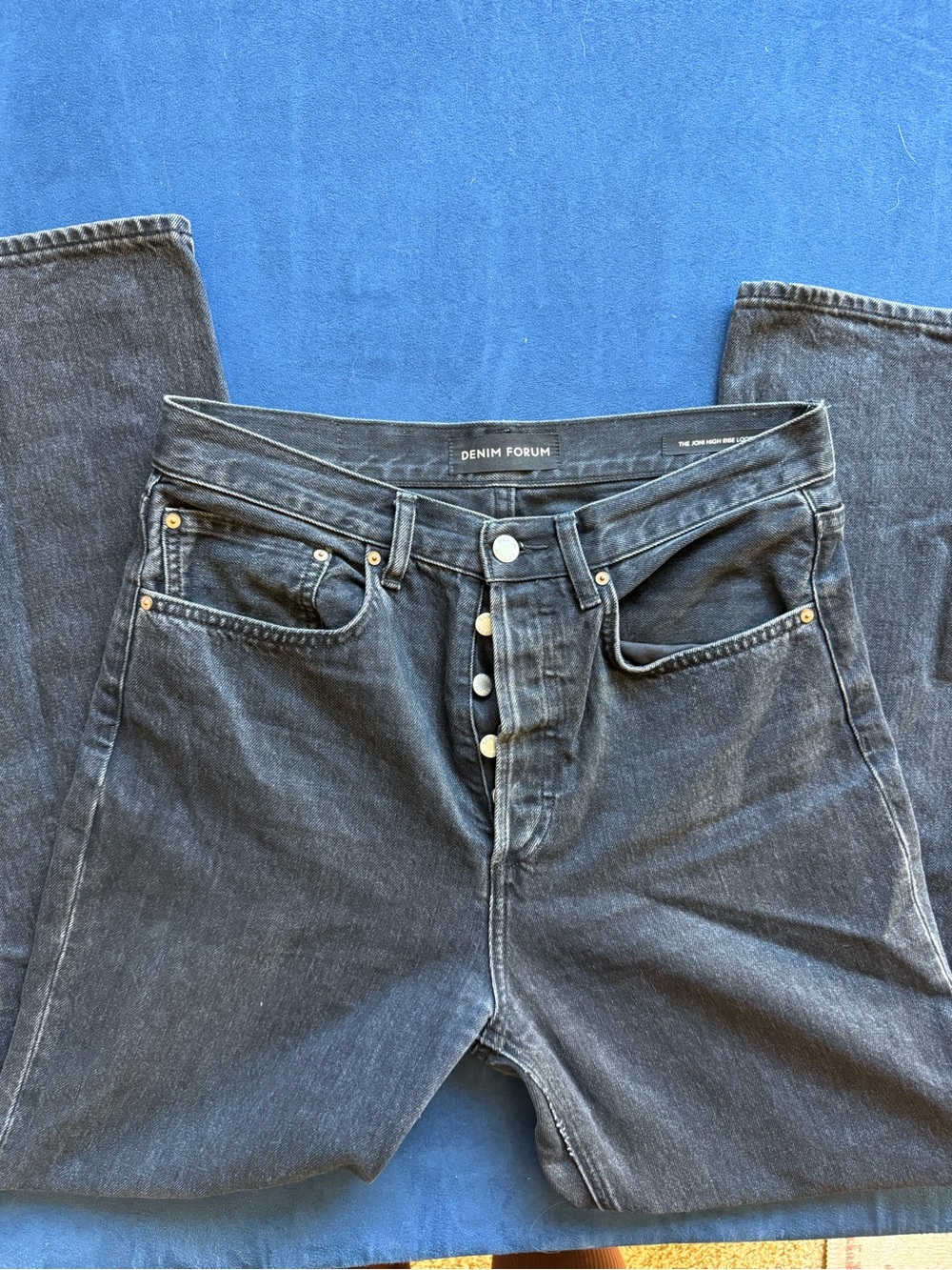 Denim Forum High-Rise Washed Black Button-Fly Jeans